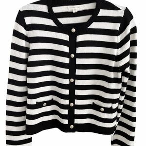 Happily Grey Women's Black and White Striped Cardigan